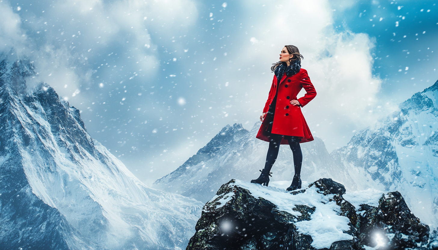 A well dressed female lawyer on snowy Mount Everest