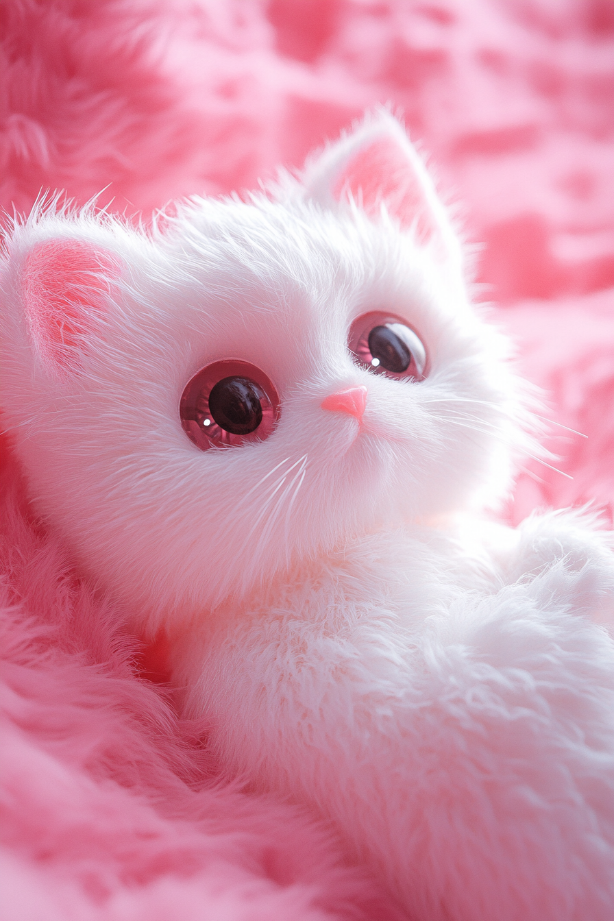 A white cat in fluffy plush toy style