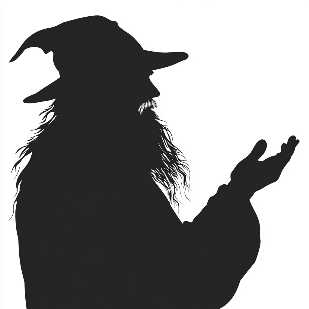 A silhouette of a wise wizard