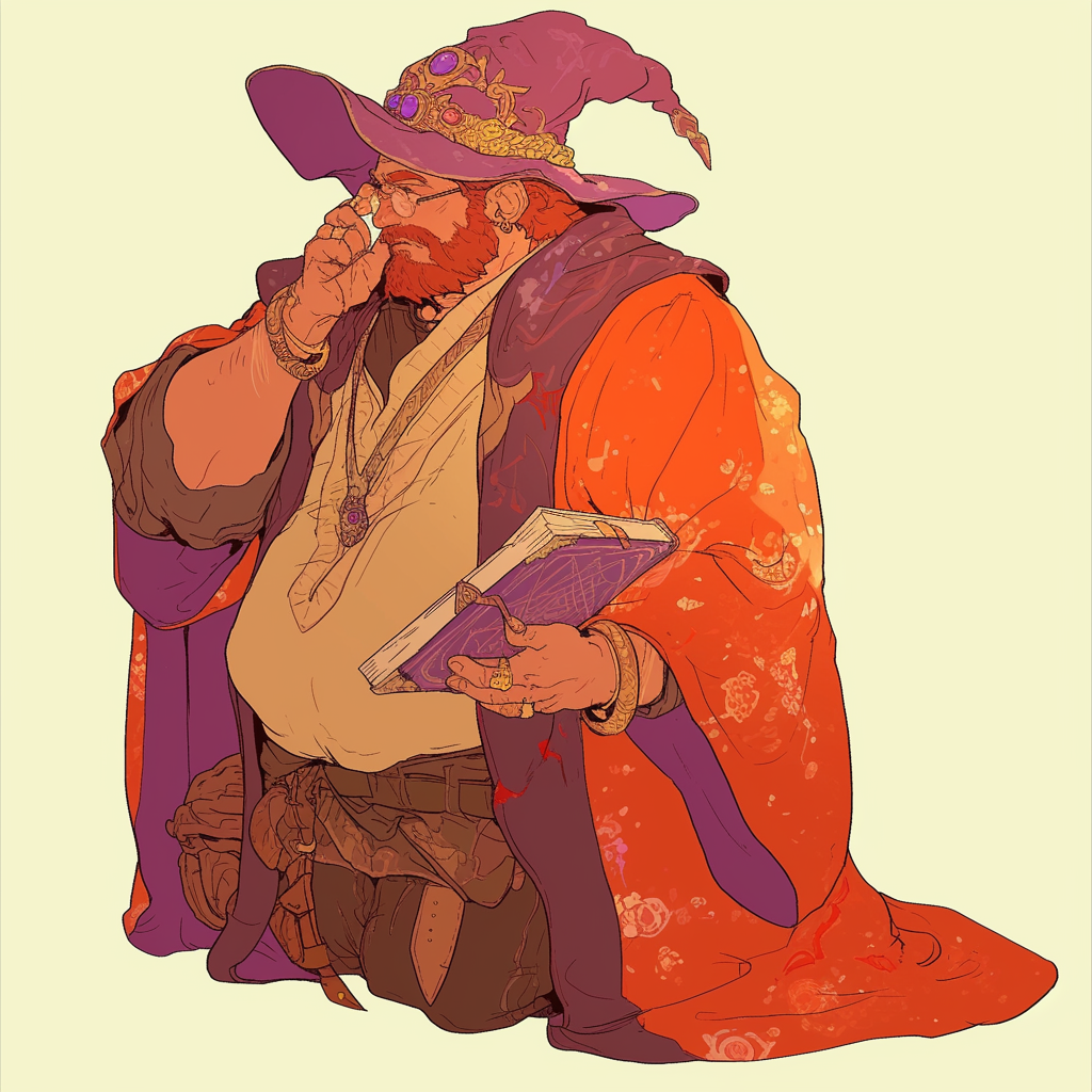 A wizard named Varric Tethras contemplates a tome