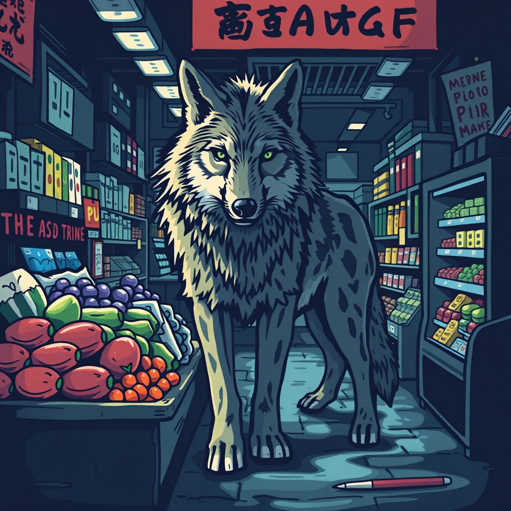 A wolf at the grocery store.