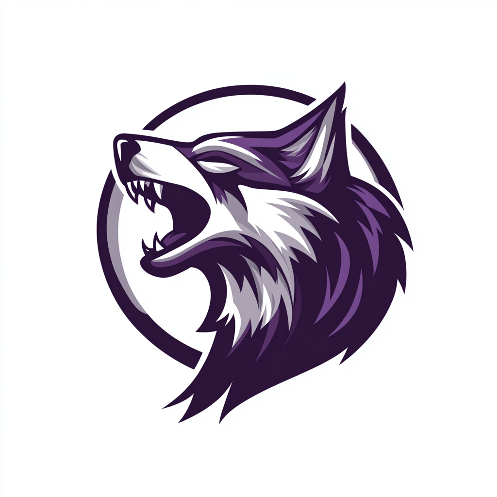 A wolf howling at the moon logo design.