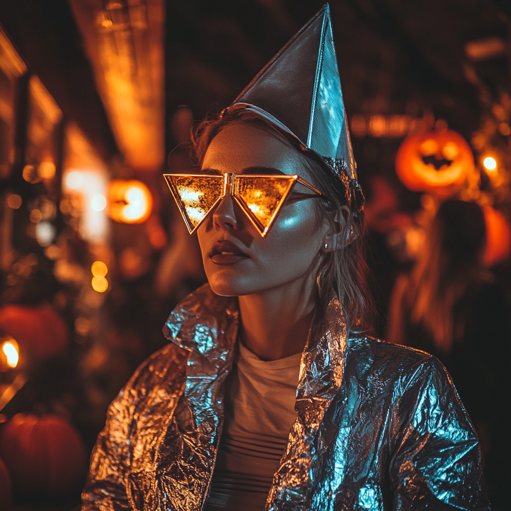 A woman at a Halloween party in space costume