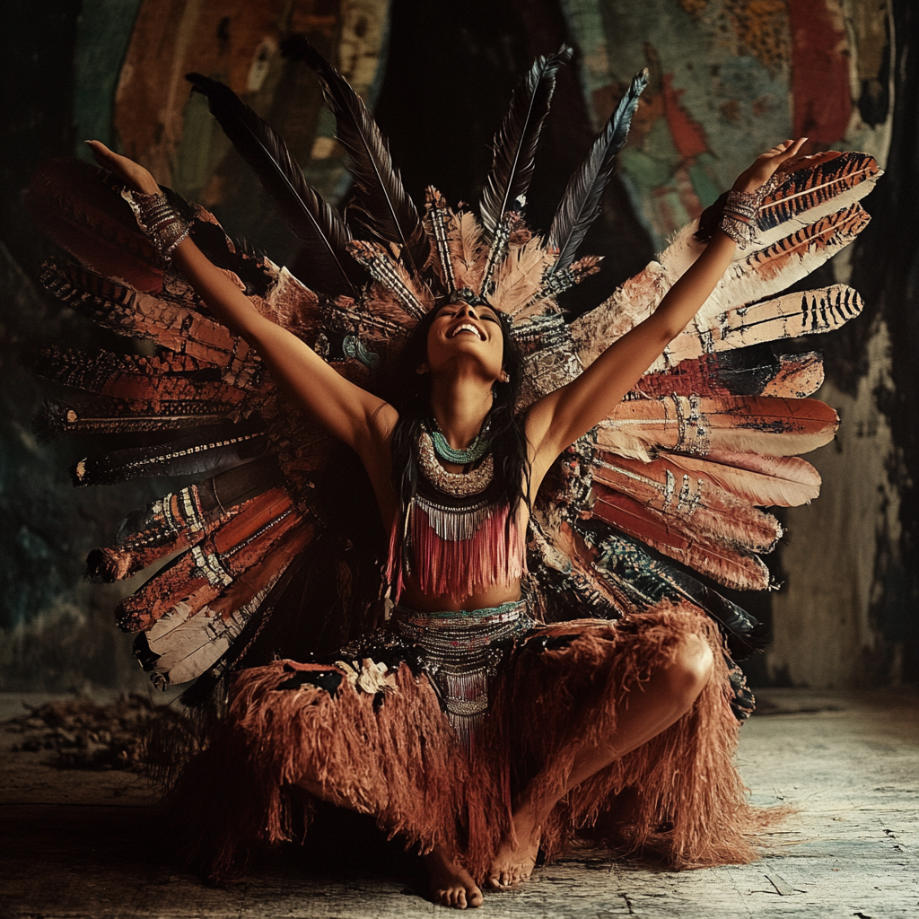 A woman dances among freaks in circus.