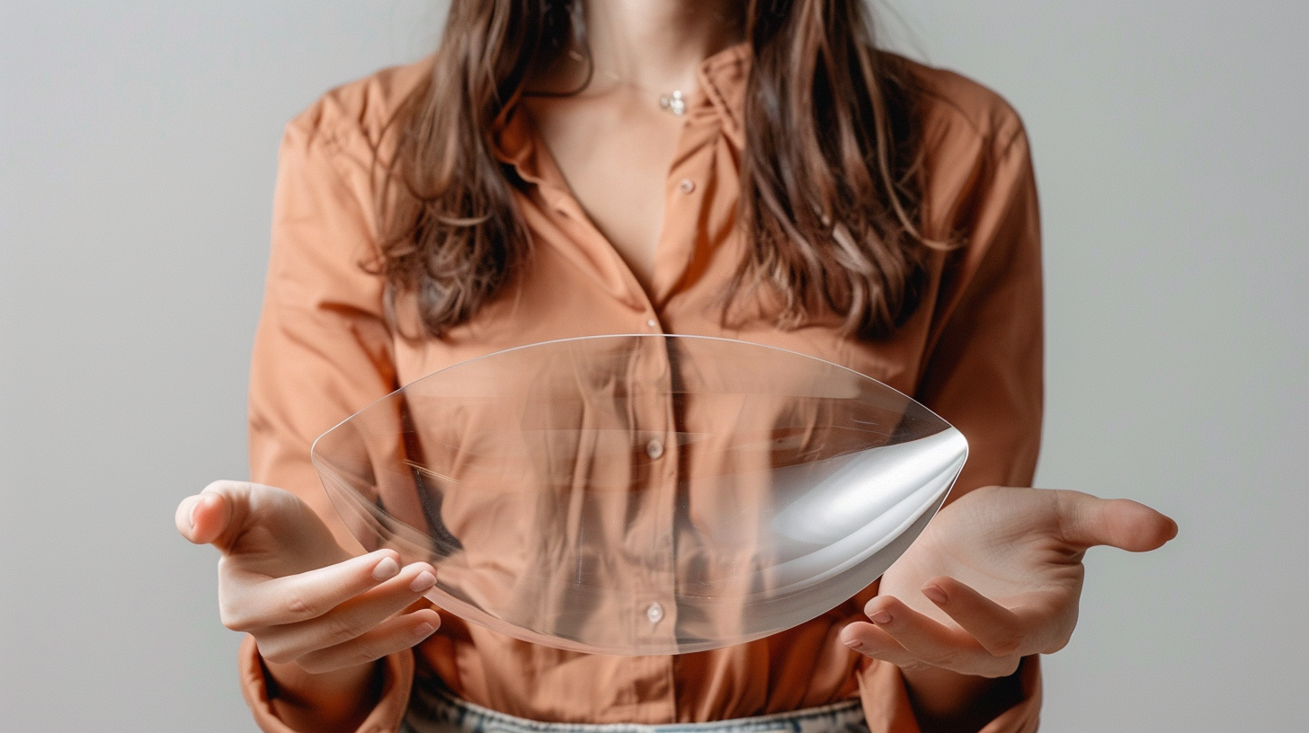 A woman holds 23cm half circle device 