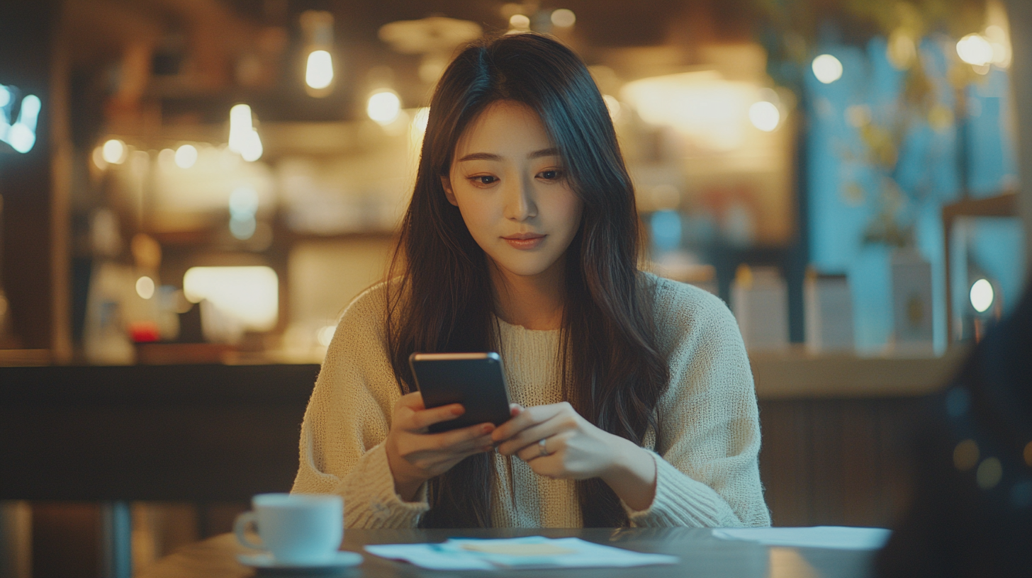 A woman in a cafe taking finance notes