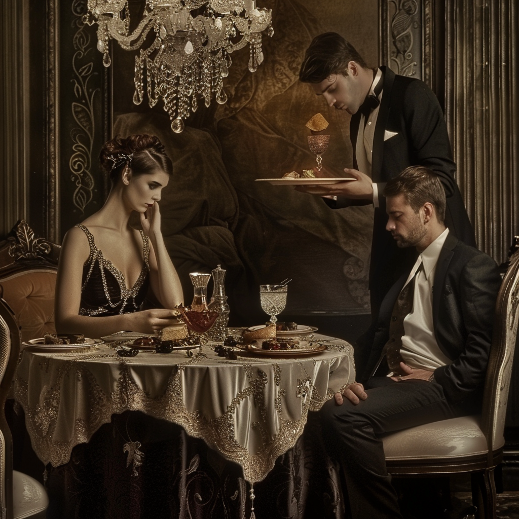 A woman in fancy clothes at posh restaurant.