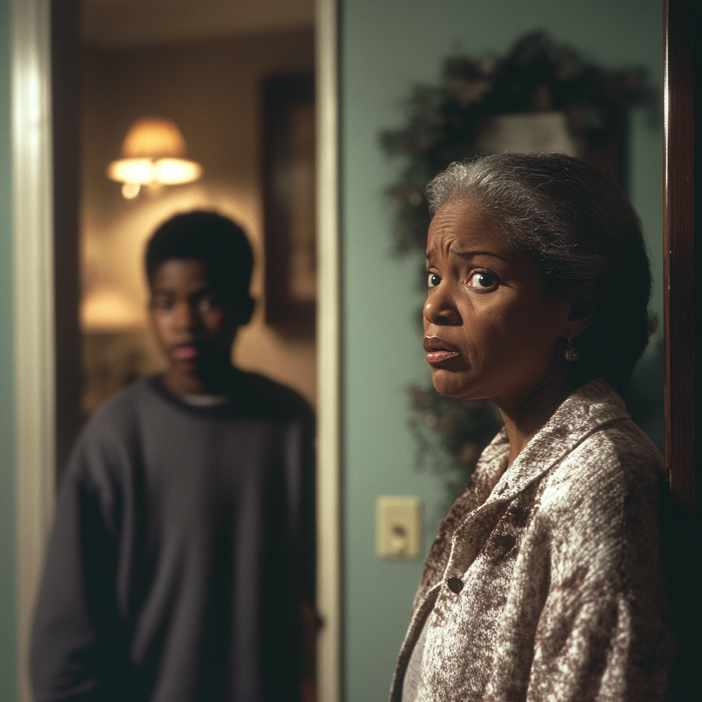 A woman looks at a frustrated teenager, 1992.