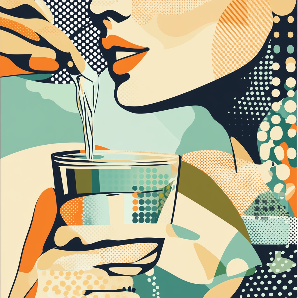 A woman pours water into a glass: illustration