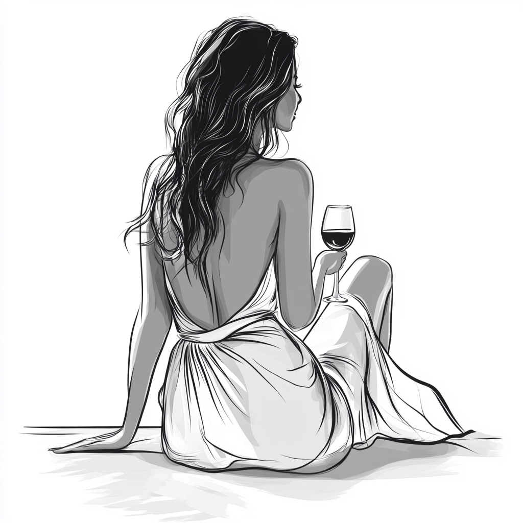 A woman sitting and talking to herself with wine.