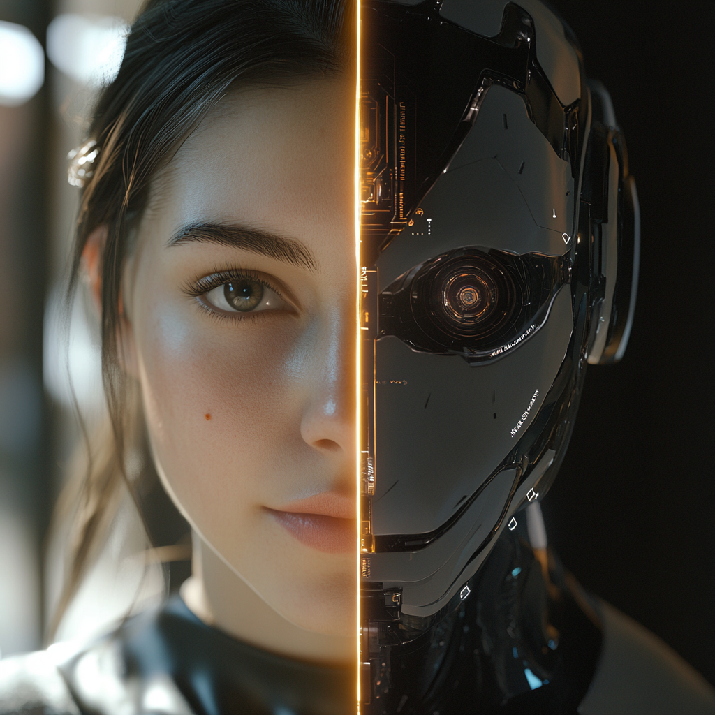 A woman tech worker with human and AI