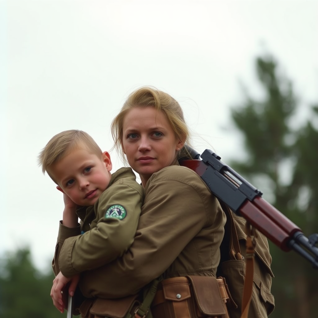 A woman with a pip boy and rifle.