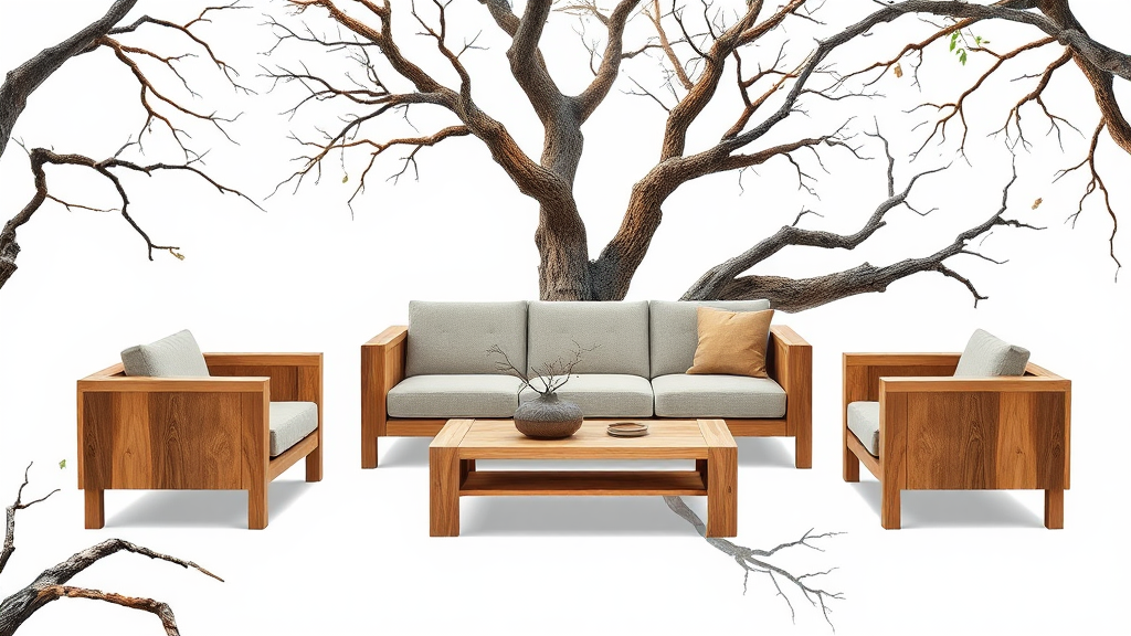 A wooden furniture set with intertwined branches.