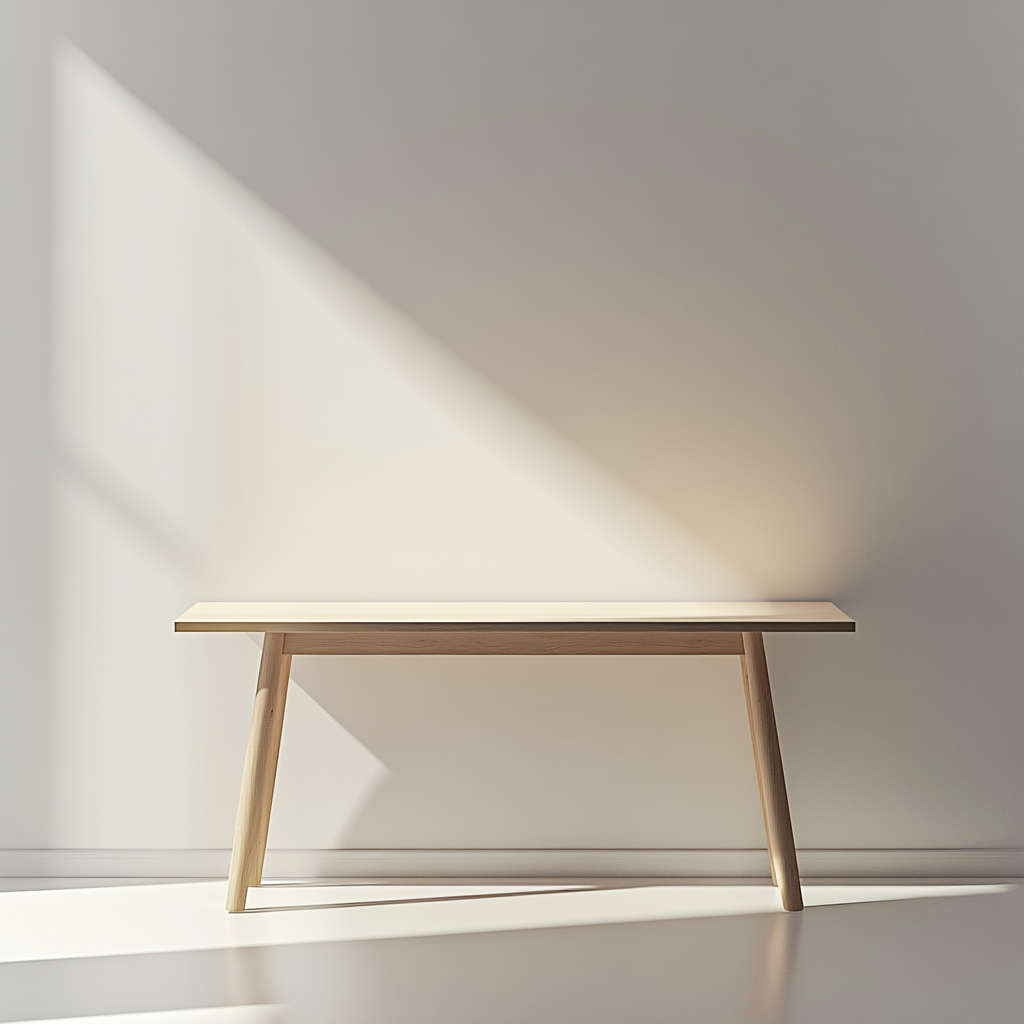 A wooden table spotlighted on grey background