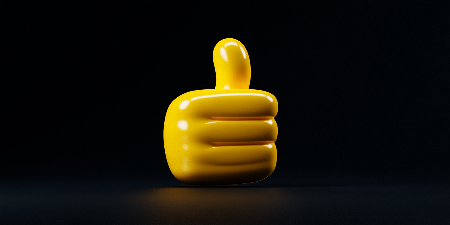 A yellow 'thumbs up' on black background