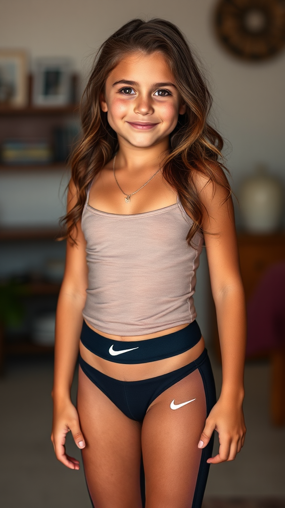 A young Irish girl in sports clothing posing.