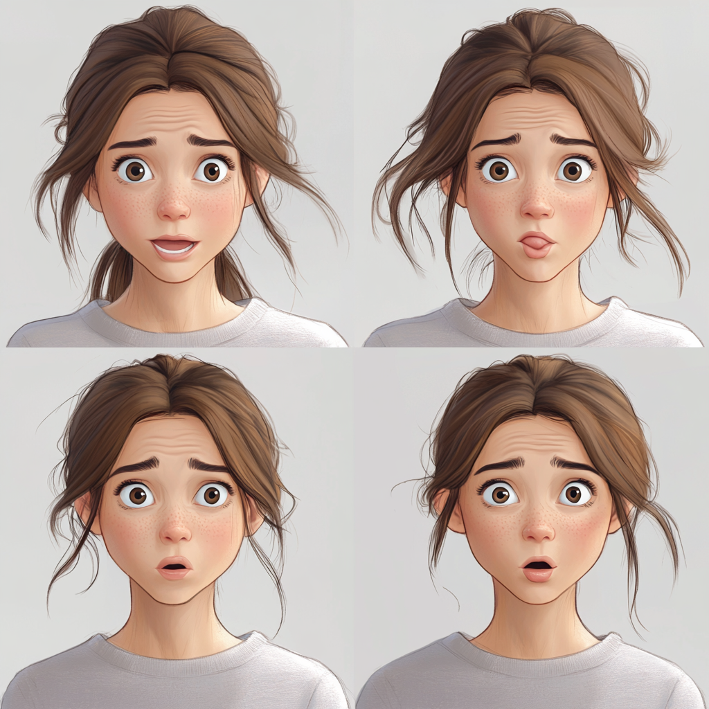 A young lady shows 4 different emotions