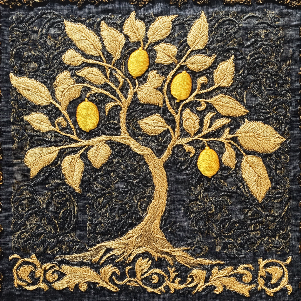 A young lemon tree on a knight's tapestry