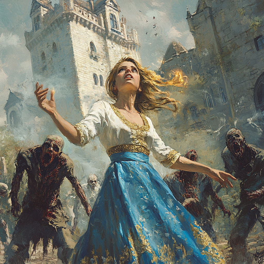 A young mage banishes confused zombies from castle.