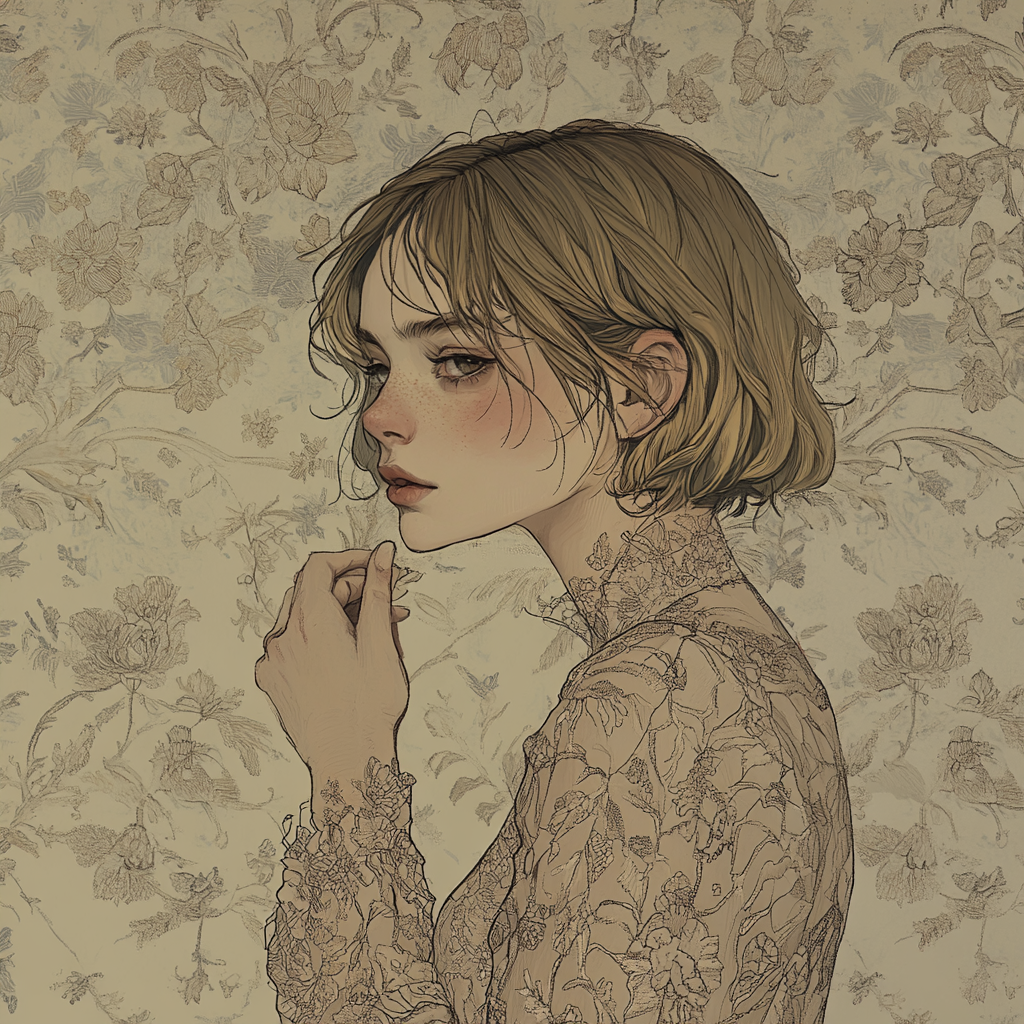 A young woman in lace, contemplating with nature