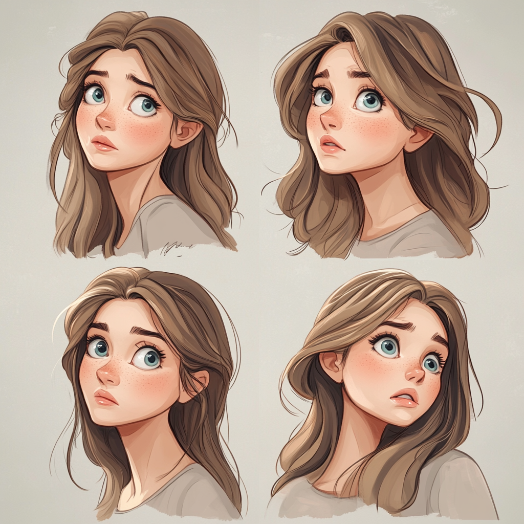 A young woman shows gentle, realistic expressions