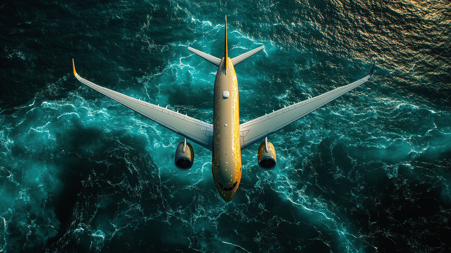 A350 flying over ocean with navigation charts