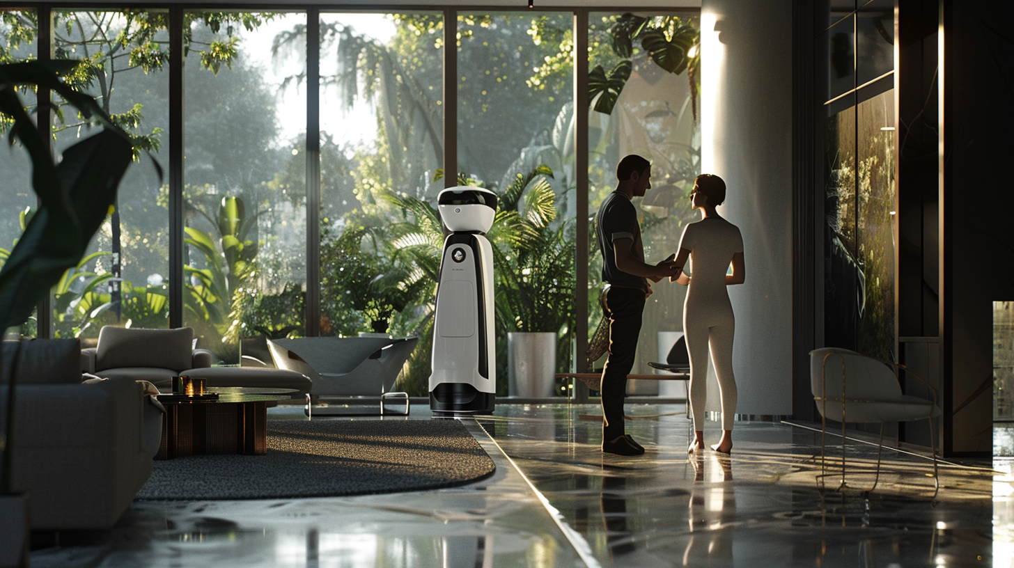 AI Bot gives couple villa tour in sunlight.