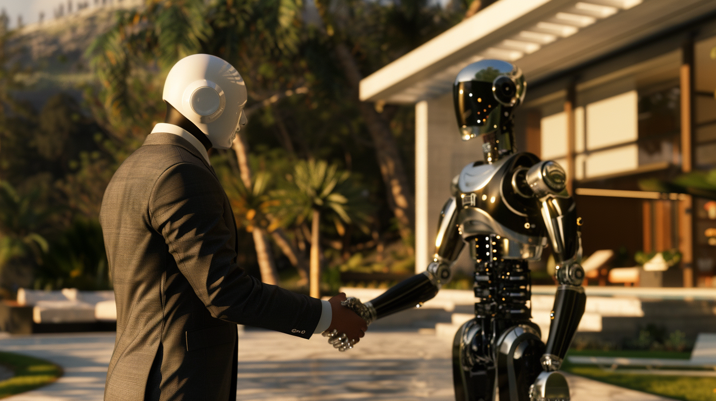 AI Call Bot and Businessman at Luxury Villa