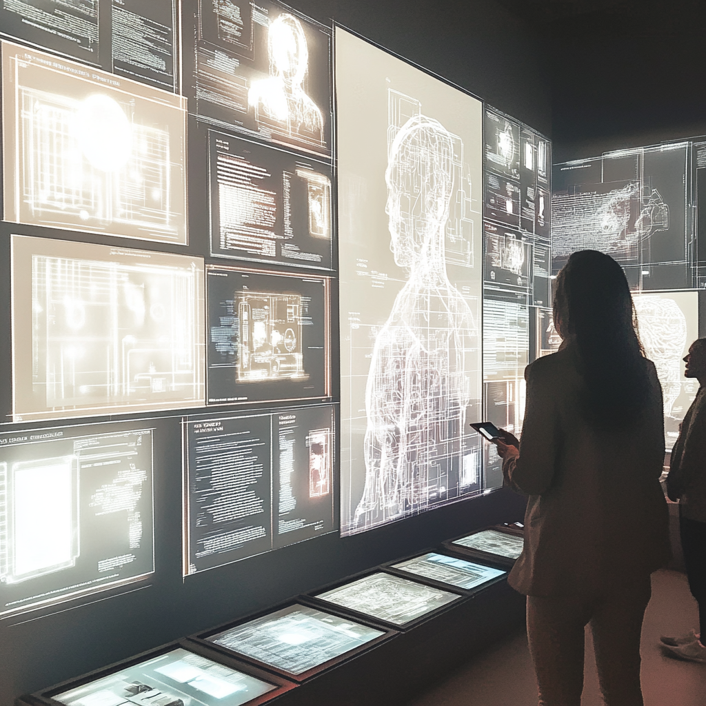 AI History Exhibit sketch with Interactive Stations 