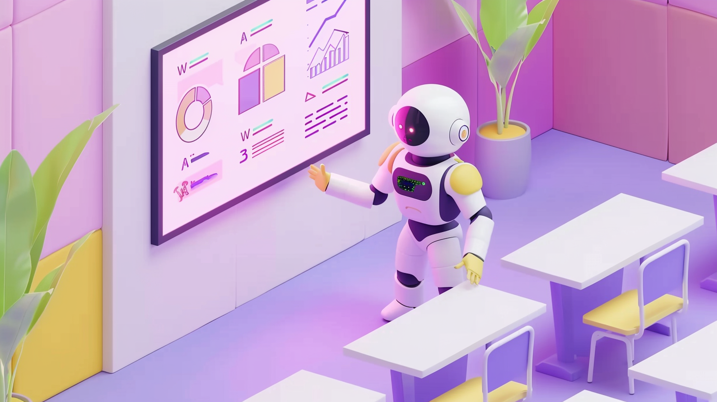 AI Robot Presents Educational Infographic in Classroom