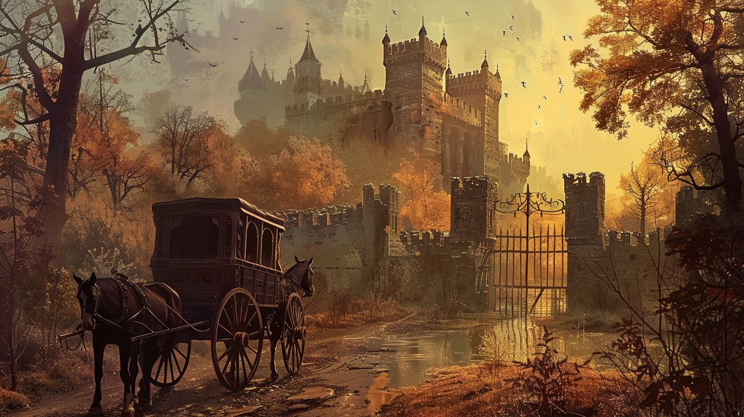 Abandoned Castle Gates: Romani Vardo Carriage Fantasy Art