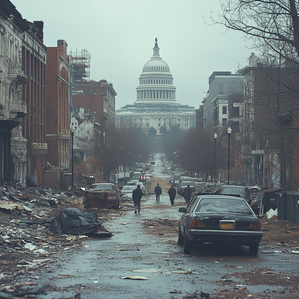 Abandoned streets of Washington D.C. during economic collapse.