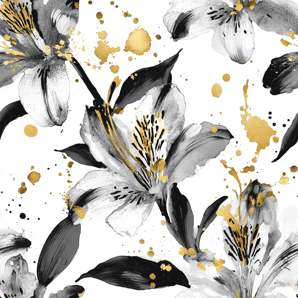 Abstract Alstroemeria Pattern with Gold Splashes