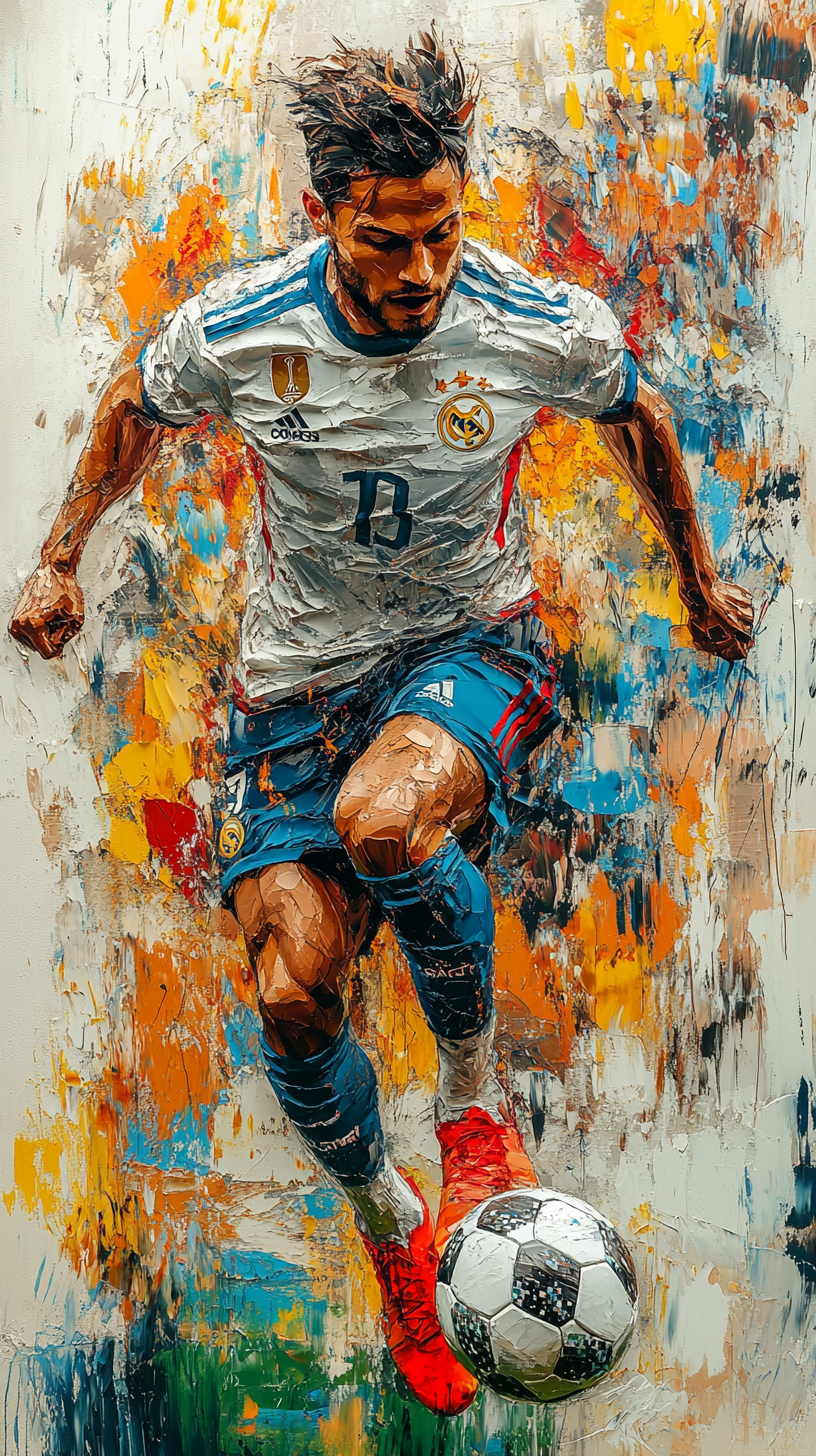 Abstract Art of Unknown Footballer Dribbling Soccer Ball