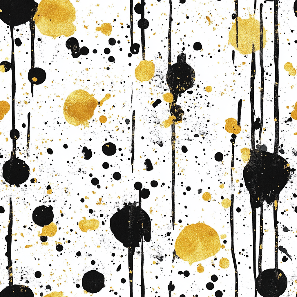 Abstract Black, White and Gold Paint Splatter Pattern