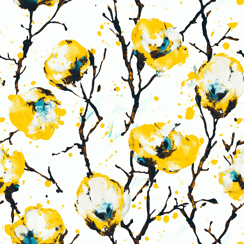 Abstract Cotton Pattern with Golden Splashes & Black Outline