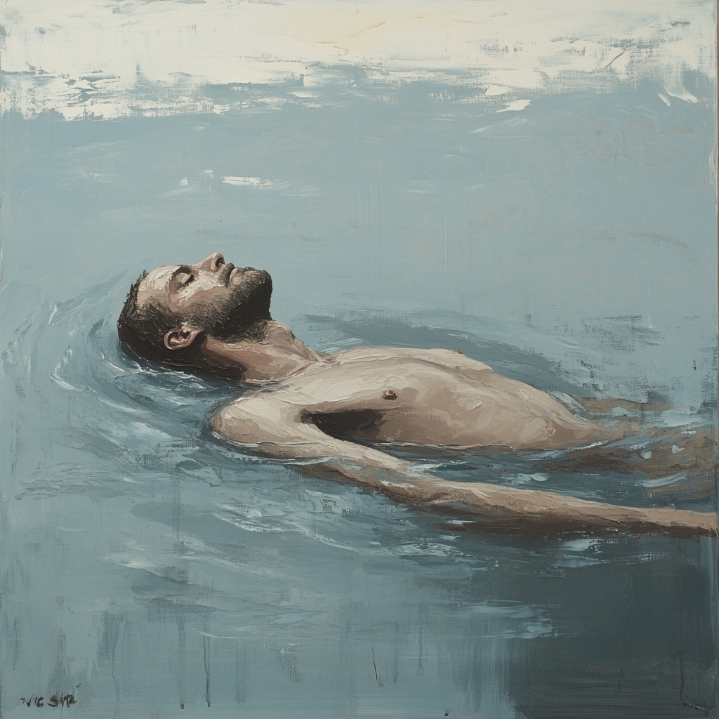 Abstract French 19th Century Style Man Floating Water