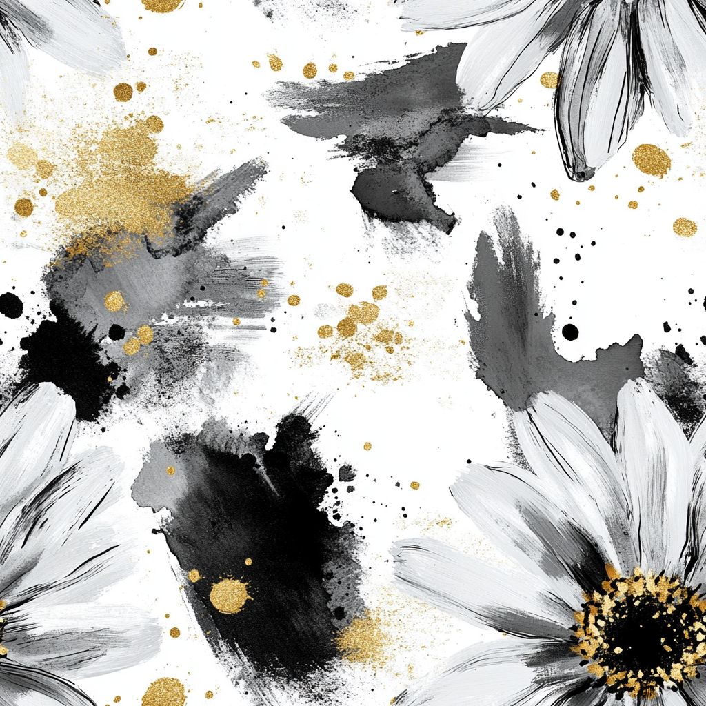 Abstract Gerbera Pattern with Gold Oil Splashes