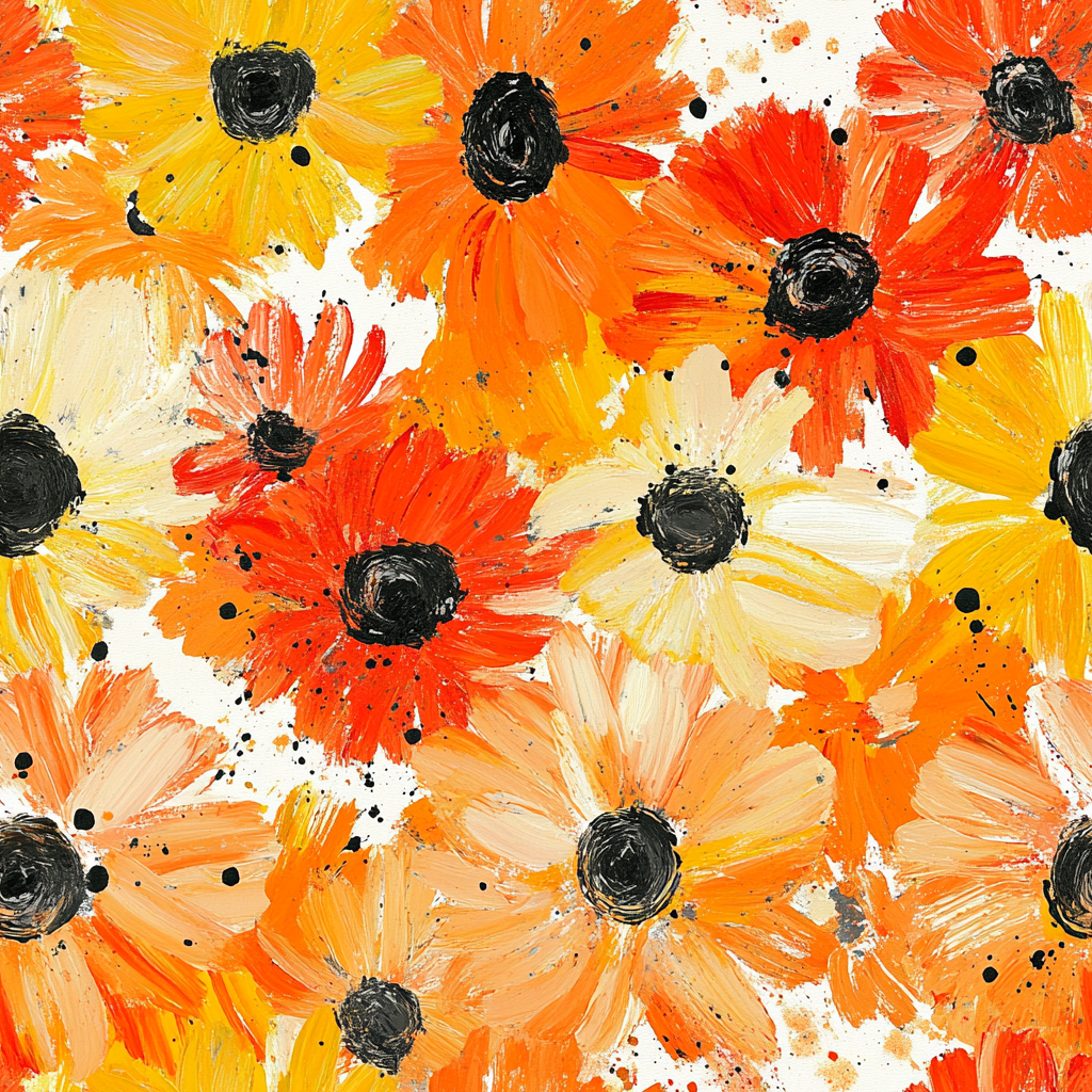 Abstract Gerbera Pattern with Golden Paint Splashes