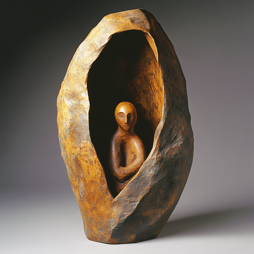 Abstract Golden Brown Figure Shelter Sculpture