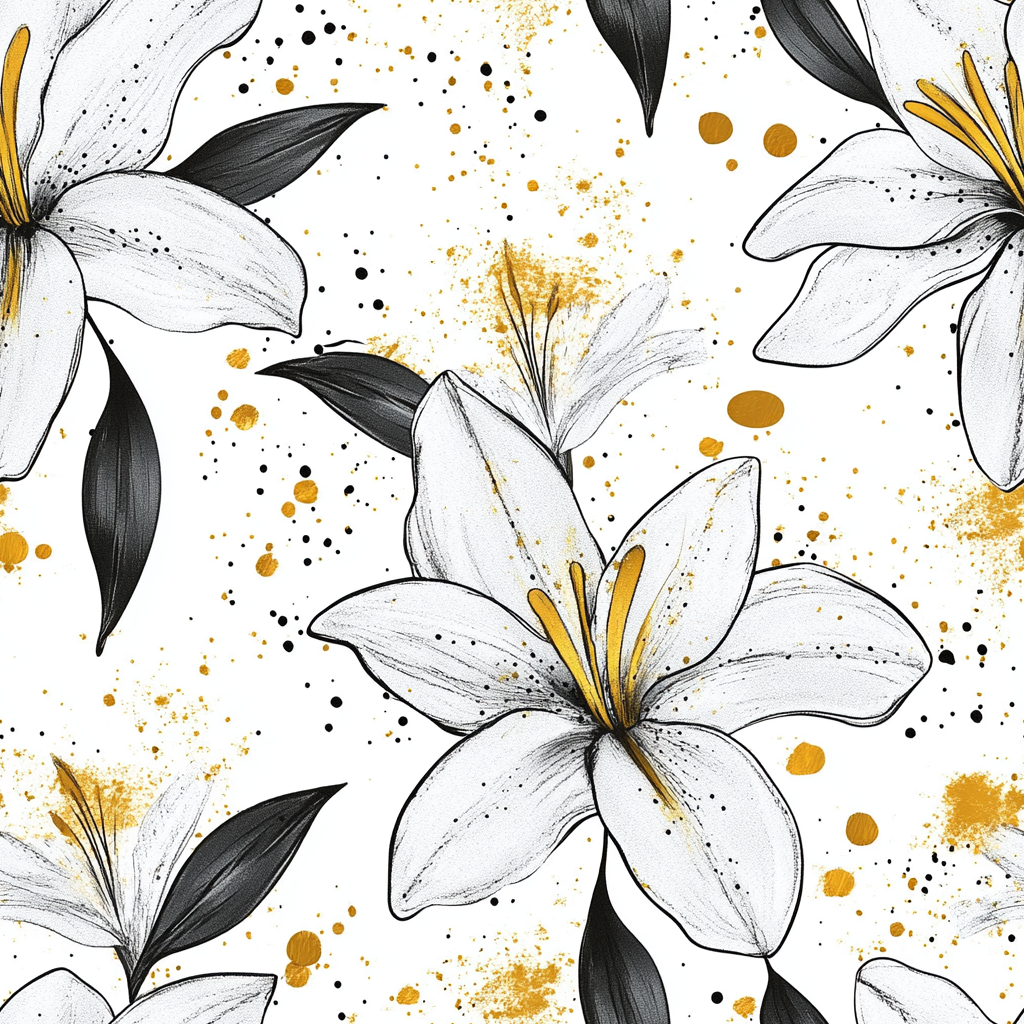 Abstract Lilies Pattern with Gold Splashes