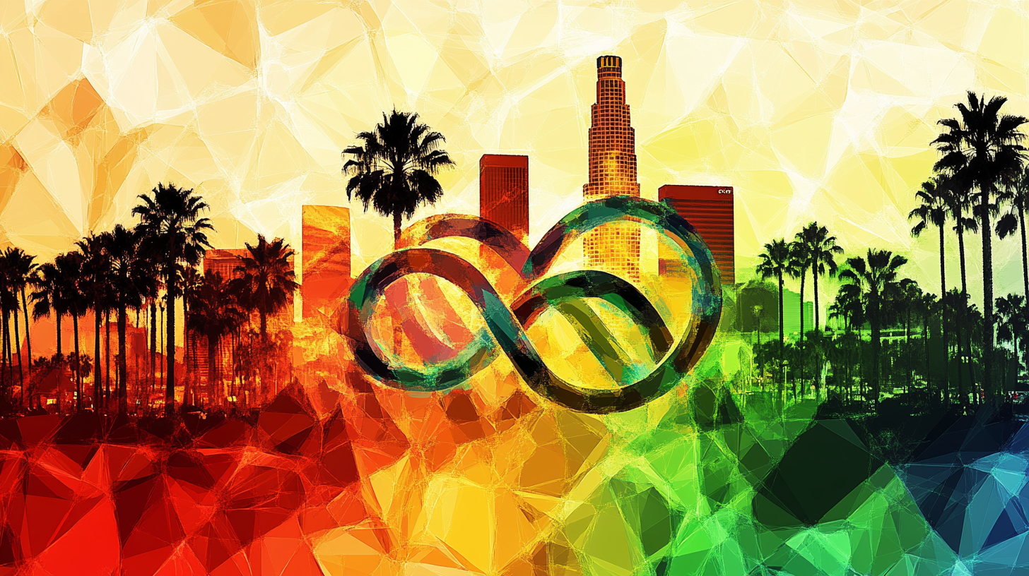 Abstract Olympic Torch on Los Angeles Flag Background