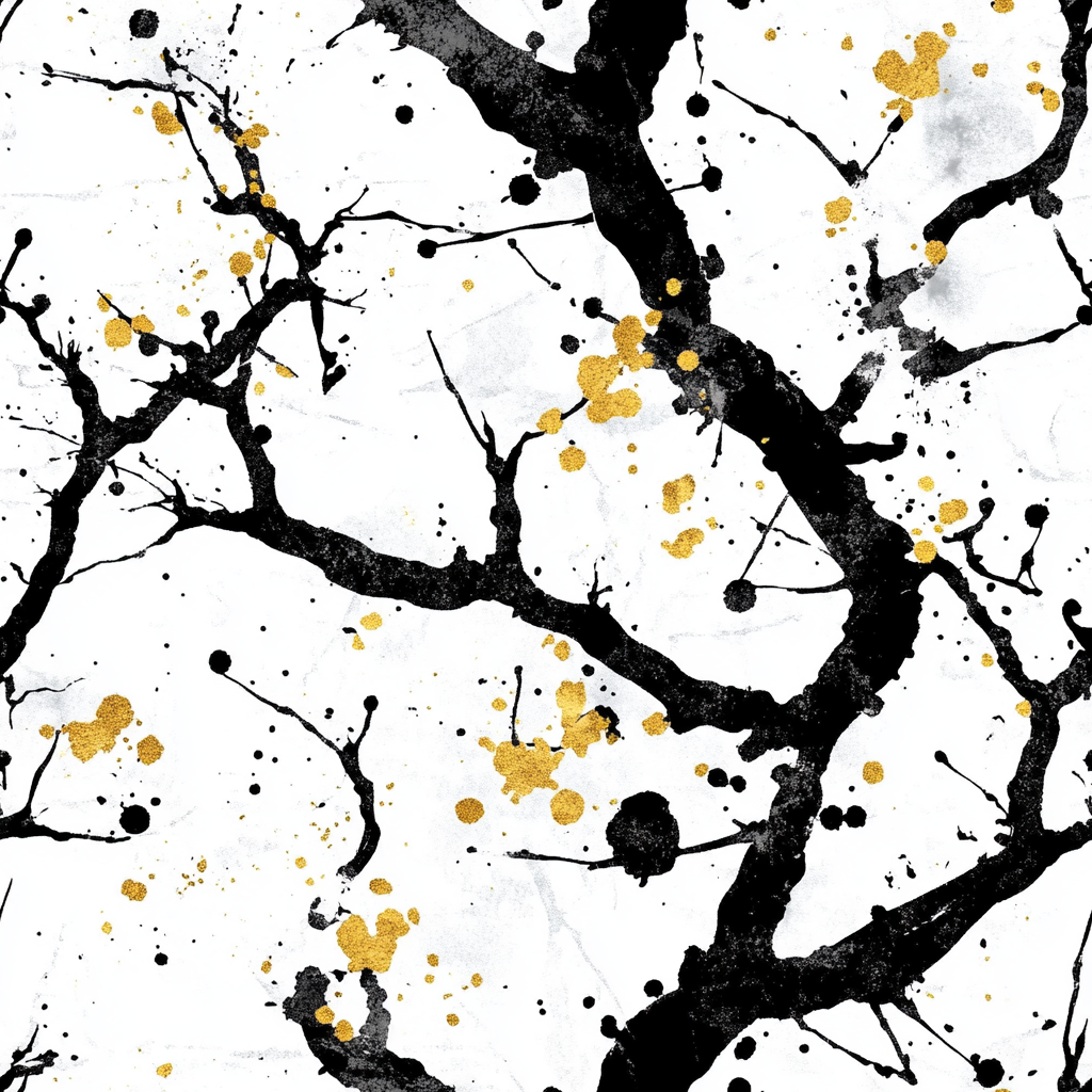 Abstract Sakura Pattern with Gold Splashes