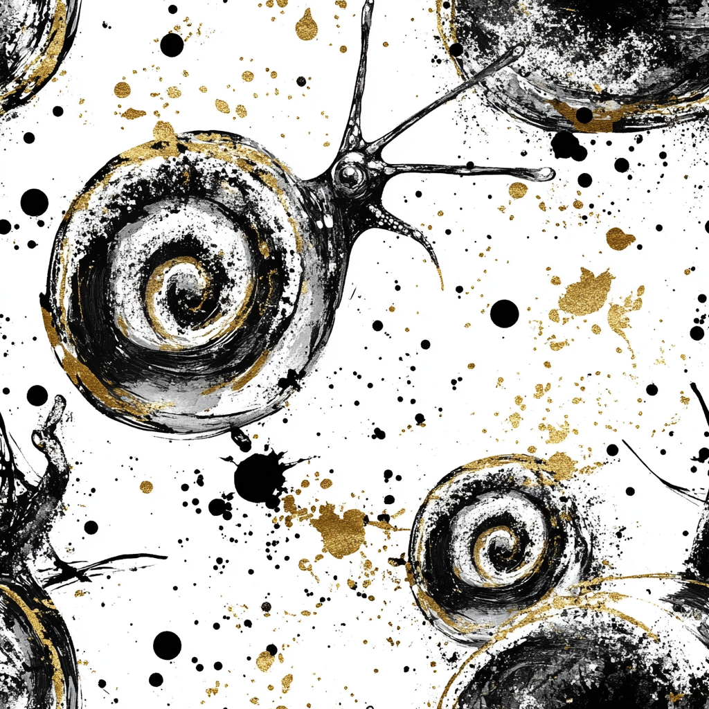 Abstract Snail Pattern with Gold Splashes