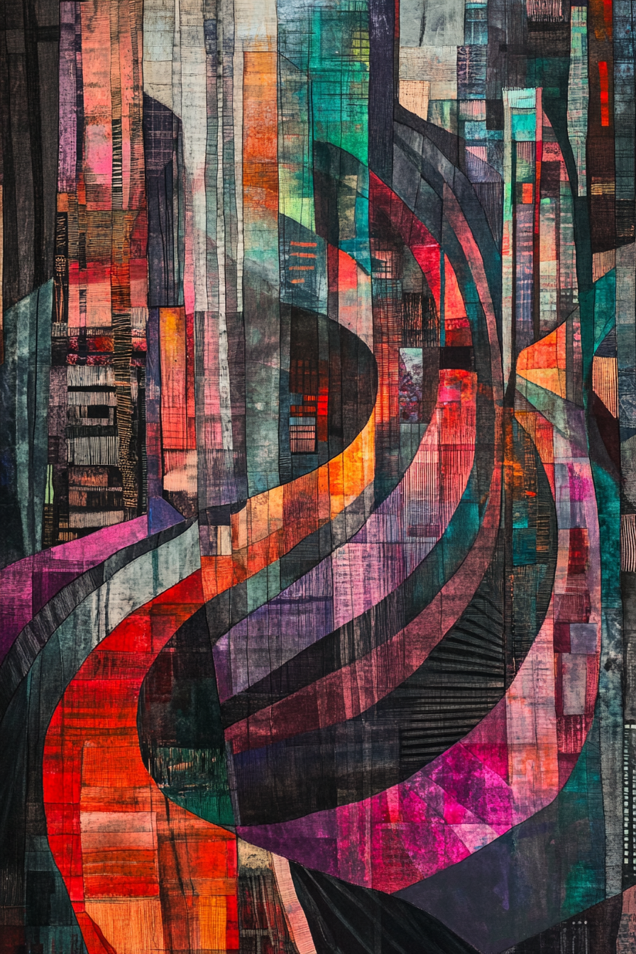 Abstract cityscape inspired by subway motion with unique colors.