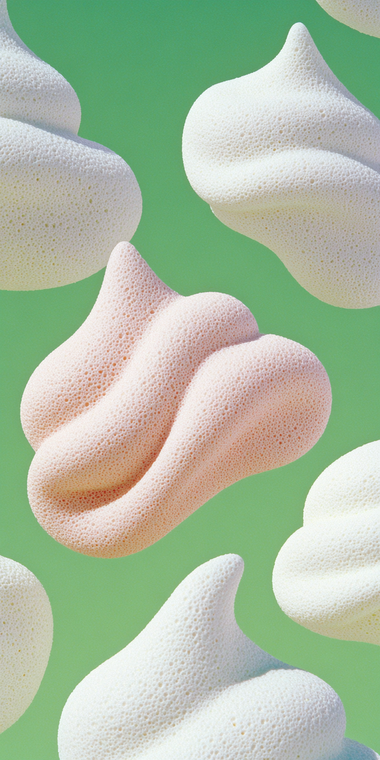 Abstract cloud-shaped fluffy meringue on mint green background.