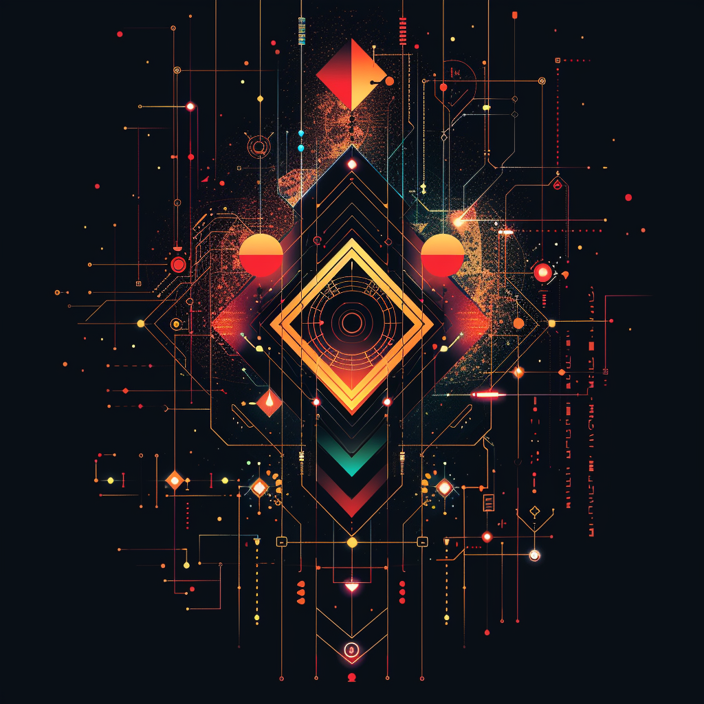 Abstract geometric icon blending tech and graphic elements.