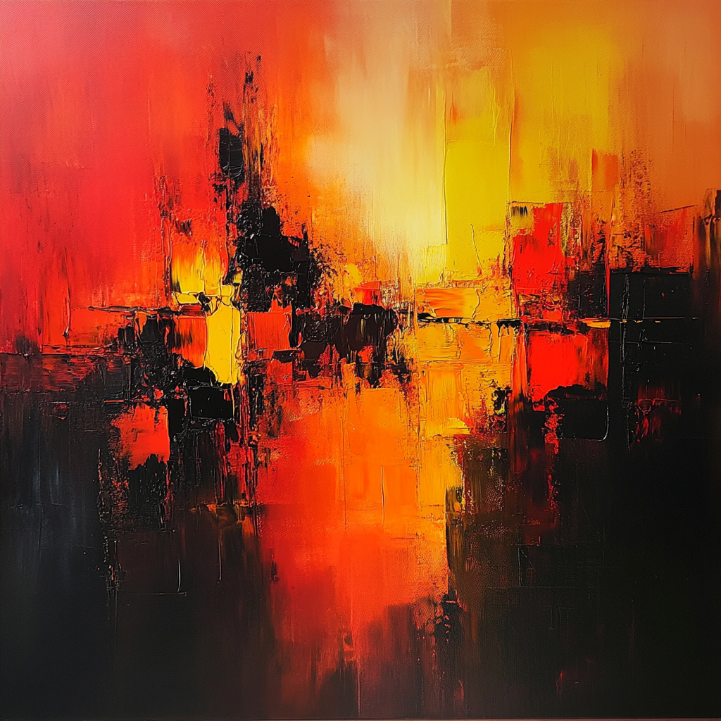 Abstract oil painting for living room, warm colors.