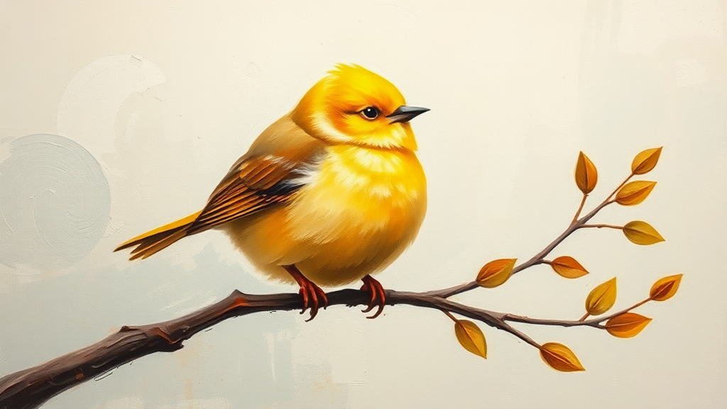 Abstract painting of cute fat yellow bird.