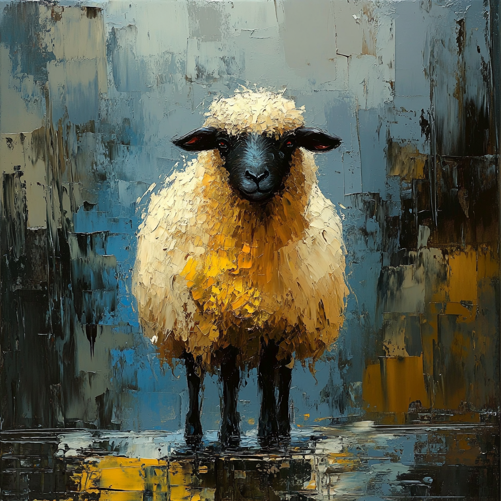 Abstract painting of fluffy sheep by Jeremy Mann.